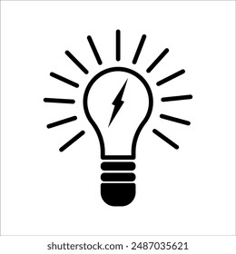 Vector de la línea de la bombilla, aislado sobre fondo blanco. Idea, signo, solución, concepto de pensamiento. Luces eléctricas. Eléctrico, brillante. Piso de moda.