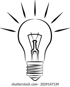 Bulb. Linear contour drawing. Idea symbol