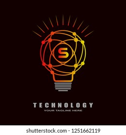 Bulb logo, bright lamp vector for business corporate, technology icon, sign, symbol, industrial emblem, bulb shape, light, illustration element, S,