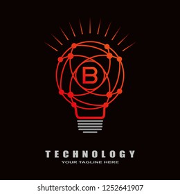 Bulb logo, bright lamp vector for business corporate, technology icon, sign, symbol, industrial emblem, bulb shape, light, illustration element, B,