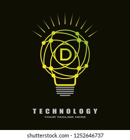 Bulb logo, bright lamp vector for business corporate, technology icon, sign, symbol, industrial emblem, bulb shape, light, illustration element, D,