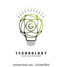 Bulb logo, bright lamp vector for business corporate, technology icon, sign, symbol, industrial emblem, bulb shape, light, illustration element, G, 