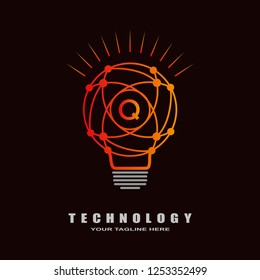 Bulb logo, bright lamp vector for business corporate, technology icon, sign, symbol, industrial emblem, bulb shape, light, illustration element, Q, 
