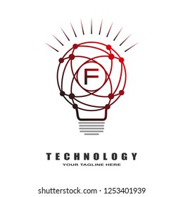 Bulb logo, bright lamp vector for business corporate, technology icon, sign, symbol, industrial emblem, bulb shape, light, illustration element, F,
