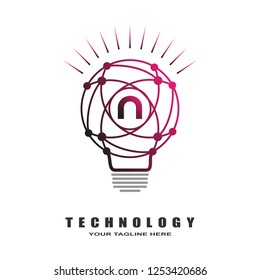 Bulb logo, bright lamp vector for business corporate, technology icon, sign, symbol, industrial emblem, bulb shape, illustration element, N