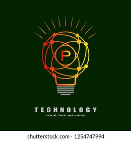 Bulb logo, bright lamp vector for business corporate, technology icon, sign, symbol, industrial emblem, bulb shape, illustration element, P