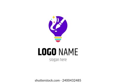 Bulb logo with brush combination, colorful design concept