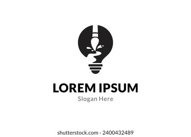 Bulb logo with brush combination, flat design concept