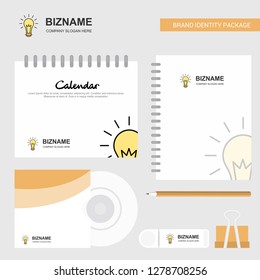 Bulb Logo, Calendar Template, CD Cover, Diary and USB Brand Stationary Package Design Vector Template