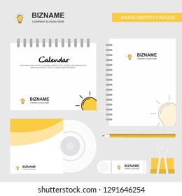 Bulb Logo, Calendar Template, CD Cover, Diary and USB Brand Stationary Package Design Vector Template