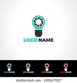 Bulb Logo With Camera Lens Symbol, Idea Logo, Photography Logo, Bulb, Camera Lance 