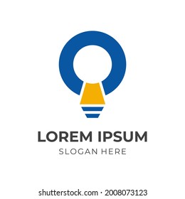 bulb logo concept with flat blue and yellow color style