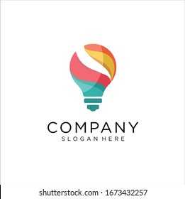 Bulb Logo Design Colorful . Idea creative light bulb logo . Smart bulb tech logo icon . Bulb digital logo technology Idea