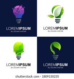 Diseño de logotipo en bombilla Vector Premium