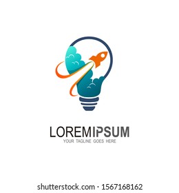 Bulb logo, Education logo with rocket design