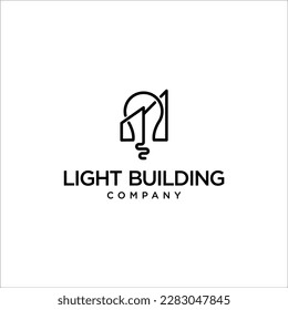 Bulb logo icon design with building vector concept.