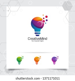 Bulb logo idea design concept of digital colorful symbol and icon lamp vector. Smart idea logo used for studio, professional and agency.