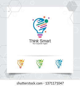 Bulb logo idea design concept of digital colorful symbol and icon lamp vector. Smart idea logo used for studio, professional and agency.