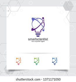 Bulb logo idea design concept of digital colorful symbol and icon lamp vector. Smart idea logo used for studio, professional and agency.