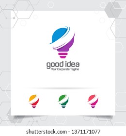 Bulb logo idea design concept of digital colorful symbol and icon lamp vector. Smart idea logo used for studio, professional and agency.