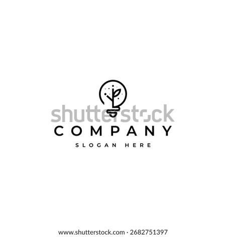 bulb logo with leaf bud plants in linear line art design style
