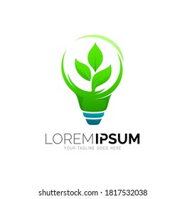Bulb logo with leaf logo combination, genius icon logo