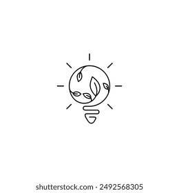 bulb logo with leaf plant combination in line art design style