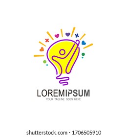 Bulb logo with line and people design icons