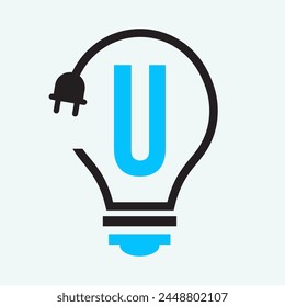 Logotipo De La Bombilla En La Letra U Concepto Para El Símbolo Eléctrico. Señal de electricidad