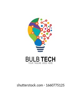 Bulb logo with technology design illustration, Software icon with bulb logo