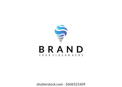 bulb logo with wave combination in flat design