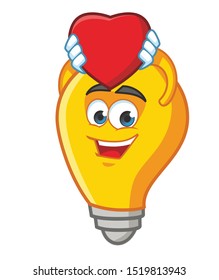 bulb with love symbol cartoon mascot character vector design