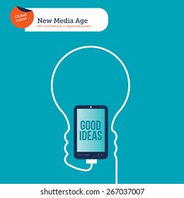 Bulb made with the cable of a smartphone. Vector illustration Eps10 file. Global colors. Text and Texture in separate layers.