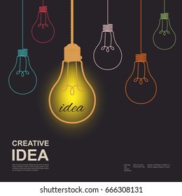 Bulb mit Seil, Idee für Business-Konzept, kreative Innovation, Herstellung, Layout-Text-Design inspirieren.Vektorgrafik.