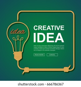 Bulb made with rope, idea concept to inspire creative innovation, fabrication, layout text design. vector illustration.