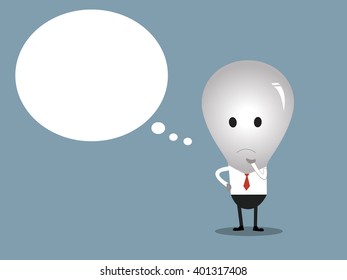 bulb man with copy space in think bubble