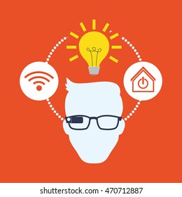 bulb man glasses wifi smart house home technology app icon set. Flat and Colorful illustration. Vector illustration