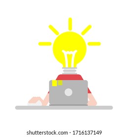 Bulb man. Man working. Abstract 
 character. Work concept. Creative man. Business concept.