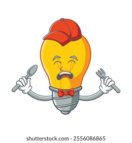 Bulb mascot crying at breakfast