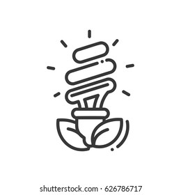 Bulb - modern vector single line icon. An image of an electric eco light with some grass. Represents green technology, prosperity, future, ecology, electricity, idea