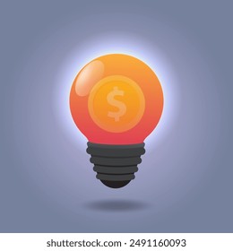 Bulb with money inside. Knowledge make money concept vector illustration 
