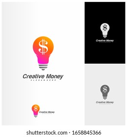 Vector de diseño del logo de Bulb Money. Plantilla de logotipo de Creative Money. símbolo de icono
