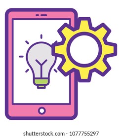 
A bulb on android mobile with gear concept of idea management 
