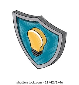 Bulb on shield isometric symbol scribble