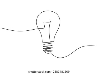 Bulb one line drawing. Continuous light with simple art. Vector illustration isolated. Minimalist design handdrawn.
