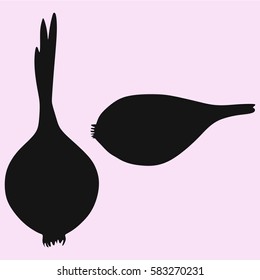 bulb onion with sprout, half onion vector silhouette isolated 