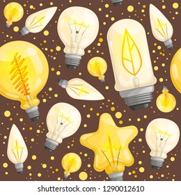 Bulb pattern. Light lamp diode illuminations vector pictures for textile design projects
