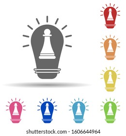 Bulb, pawn, chess, strategy thinking in multi color style icon. Simple glyph, flat vector of business icons for ui and ux, website or mobile application