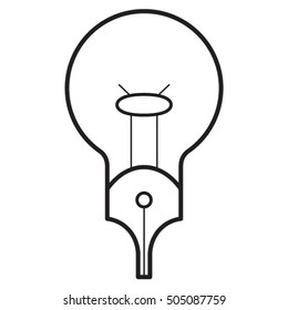 bulb with pen nib in black % white-vector drawing