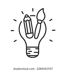 Bulb with pencil and brush vector illustration suitable for creativity icon 